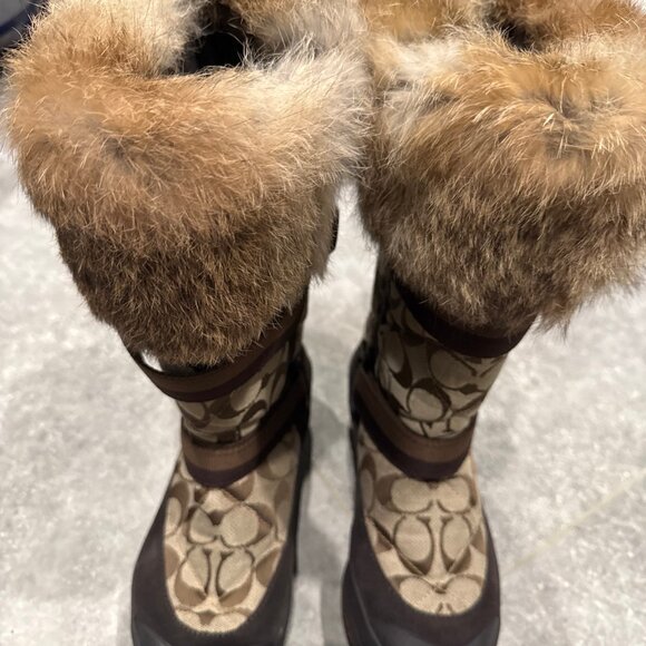 Coach Shoes - Coach Mariette Winter Snow Boot Women Sz 6.5 A7185 Canvas Suede Fur Trim Leather